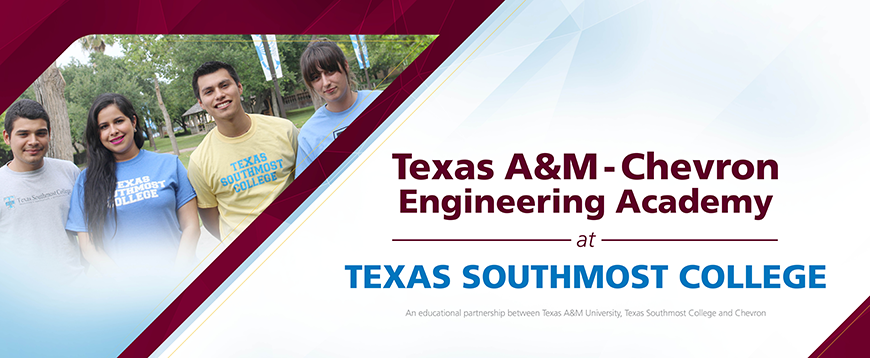 Banner of Texas A&M-Chevron Engineering Academy with four students